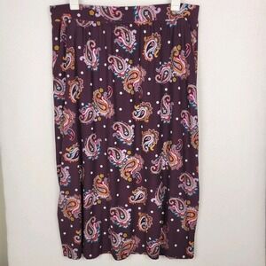 Terra & Sky Paisley Dot Midi Skirt 1X Purple Stretch Pockets Whimsical Boho